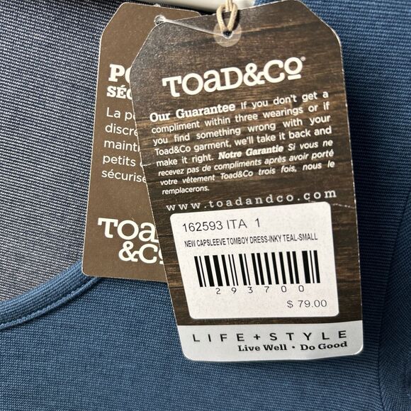 NWT Toad & Co Eco Tomboy Dress Small Inky Teal Cap Sleeve Pockets - Picture 5 of 12